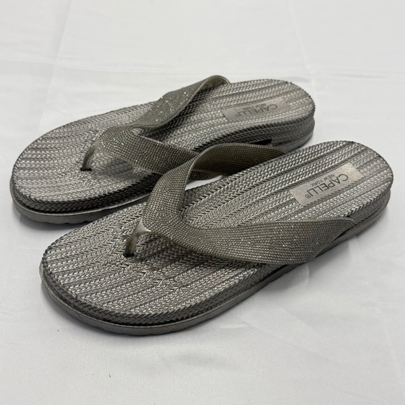Capelli New York Shoes - Capelli New York Womens Silver Metallic Glitter Platform Flip Flop Sandals 9